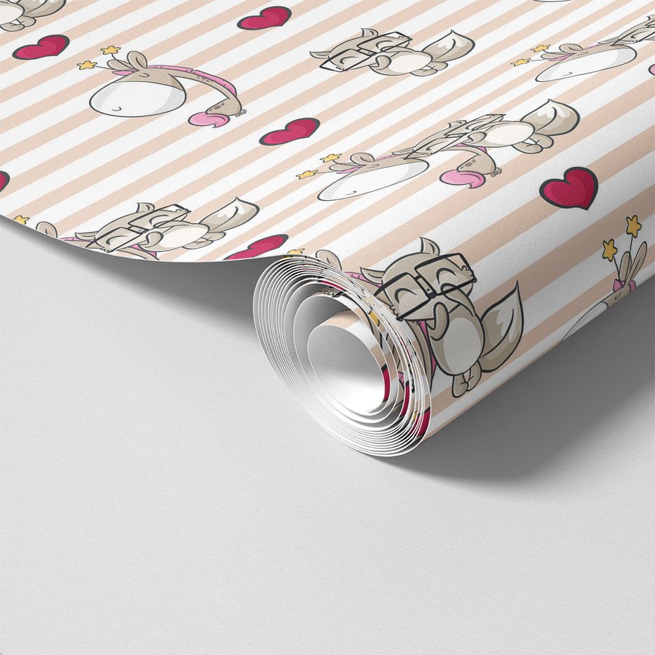 Tapeta - dziecięca, jednorożce, serca, paski