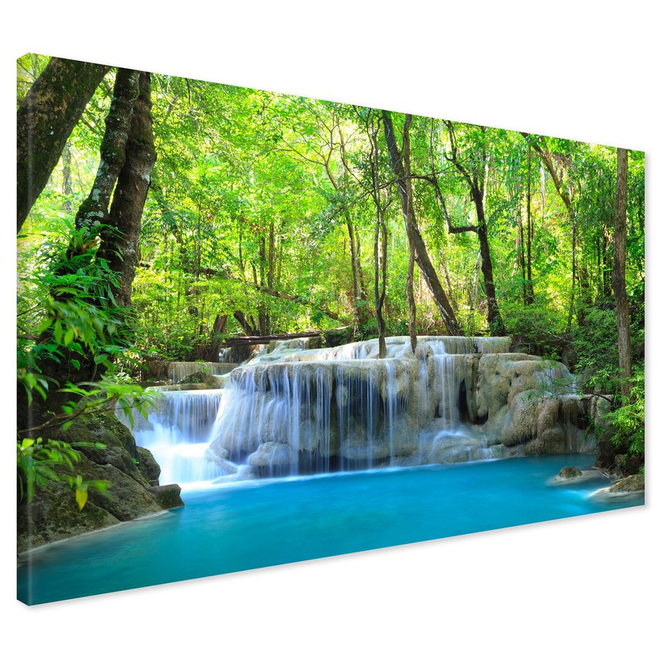 Obraz na płótnie - wodospad, las, turkusowy