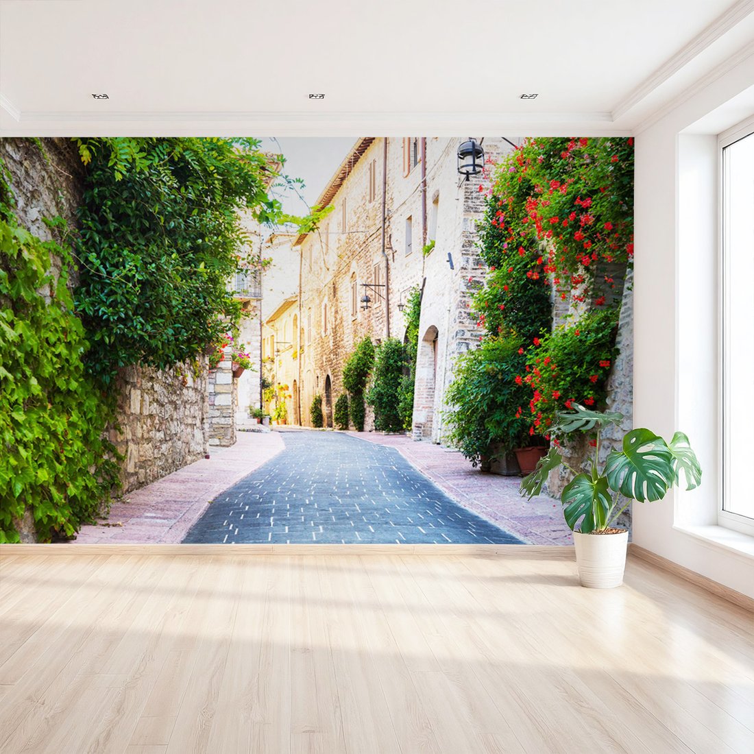Fototapeta - uliczka, kwiaty, roślinność