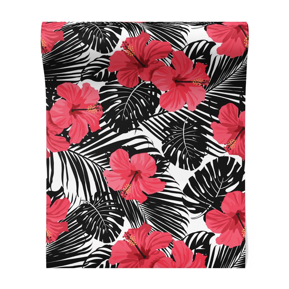 Tapeta - hibiskus, liście, wzór