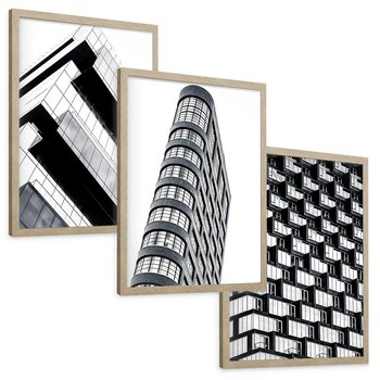 Zestaw obrazy w ramie, plakaty - architektura, budynki, miasto - rama drewno