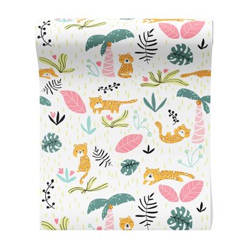 Tapeta - dziecięca, leopard, liście, palmy