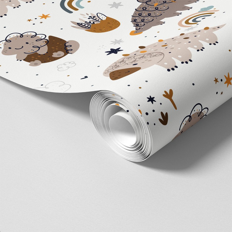 Tapeta - dziecięca, dinozaury, tęcza, gwiazdy