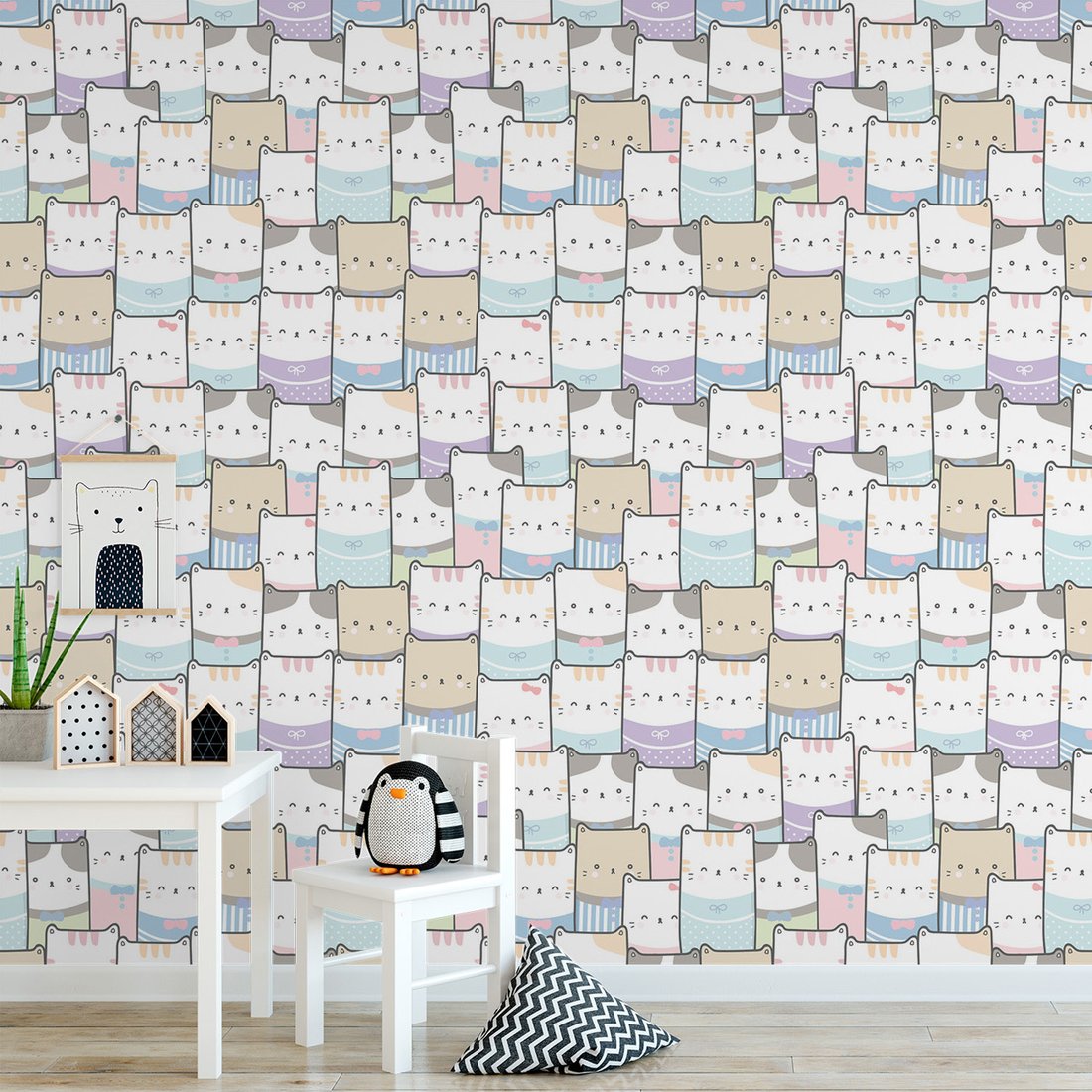 Tapeta - dziecięca, koty, ilustracja, tło