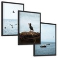 Zestaw obrazy w ramie, plakaty - ptaki, morze, łodzie - rama czarna