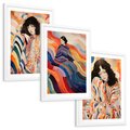 Zestaw obrazy w ramie, plakaty - kobieta, wzory, kolory, - rama biała