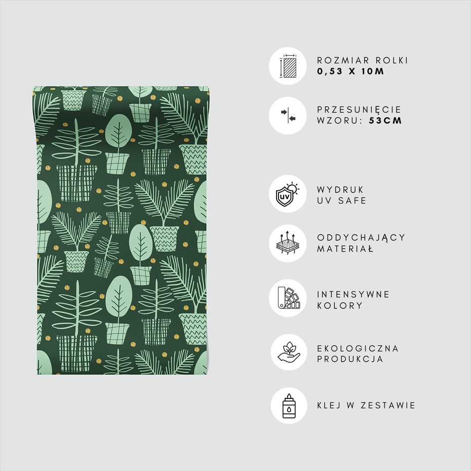 Tapeta - liście, doniczki, kropki