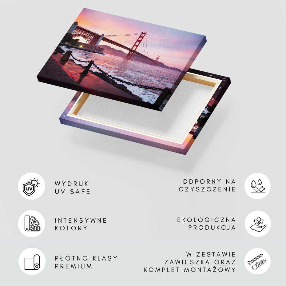 Obraz na płótnie - most, woda, zachód słońca