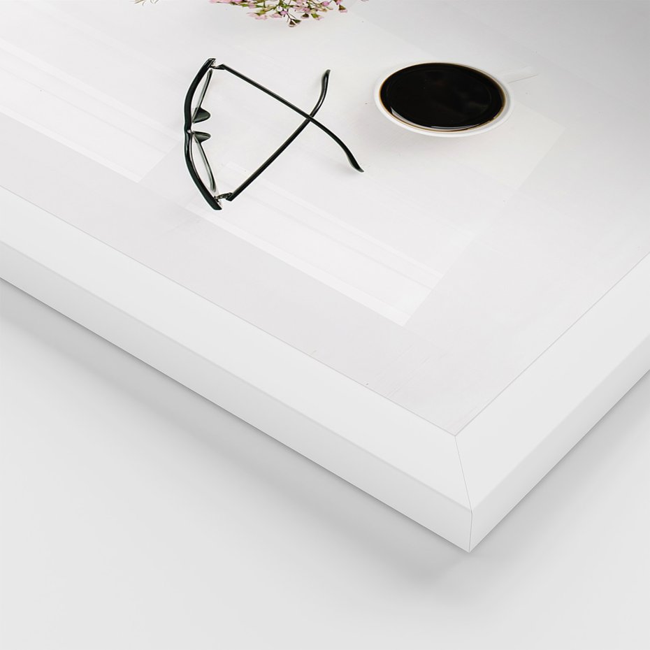 Zestaw obrazy w ramie, plakaty - kwiaty, okulary, kompozycja - rama biała