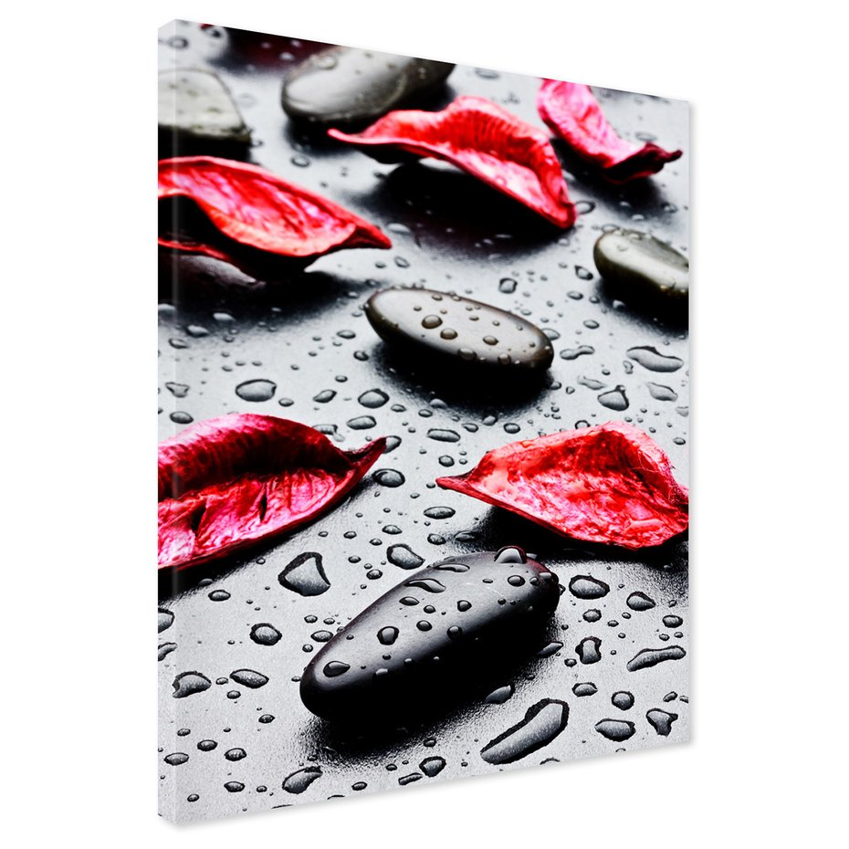 Obraz na płótnie - kwiaty, kamienie, woda