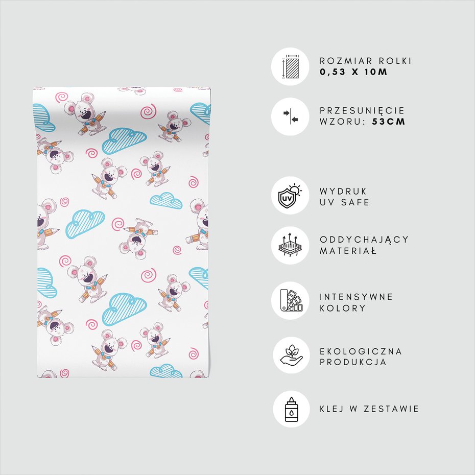 Tapeta - dziecięca, myszy, chmury, spirale