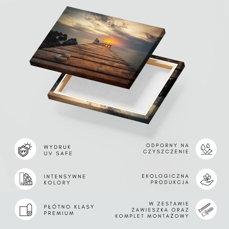 Obraz na płótnie - morze, molo, zachód słońca