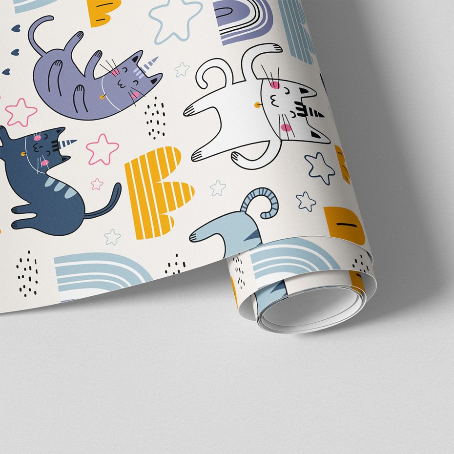 Tapeta - dziecięca, koty, jednorożce, gwiazdy