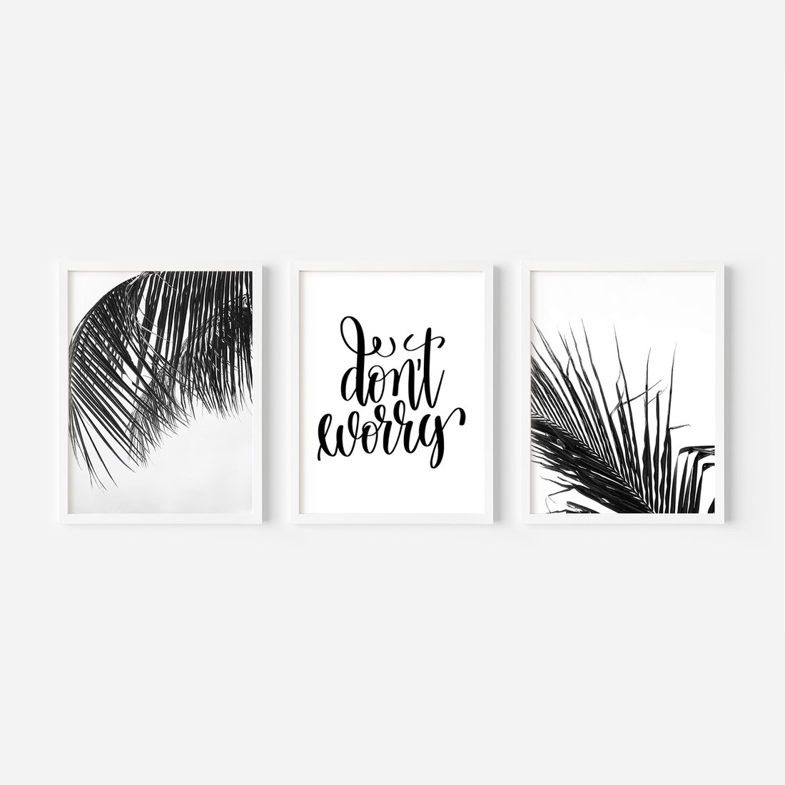 Zestaw obrazy w ramie, plakaty - liście,roślina,czarny - rama biała