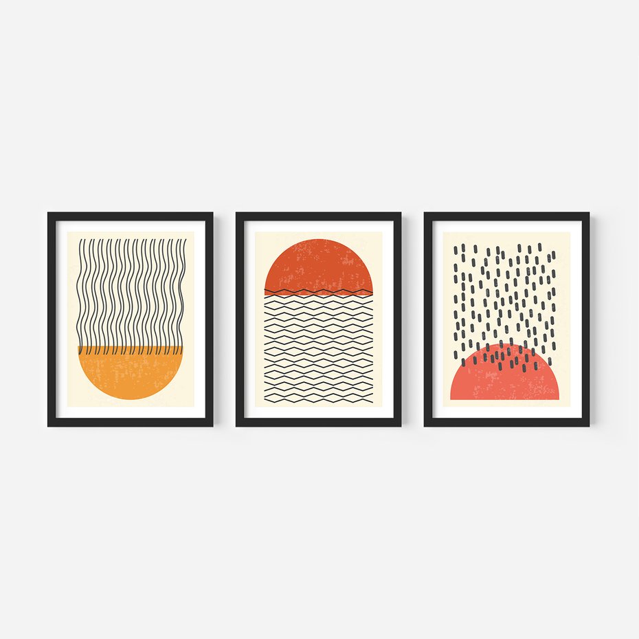 Zestaw obrazy w ramie, plakaty - abstrakcja, minimalizm, wzory - rama czarna