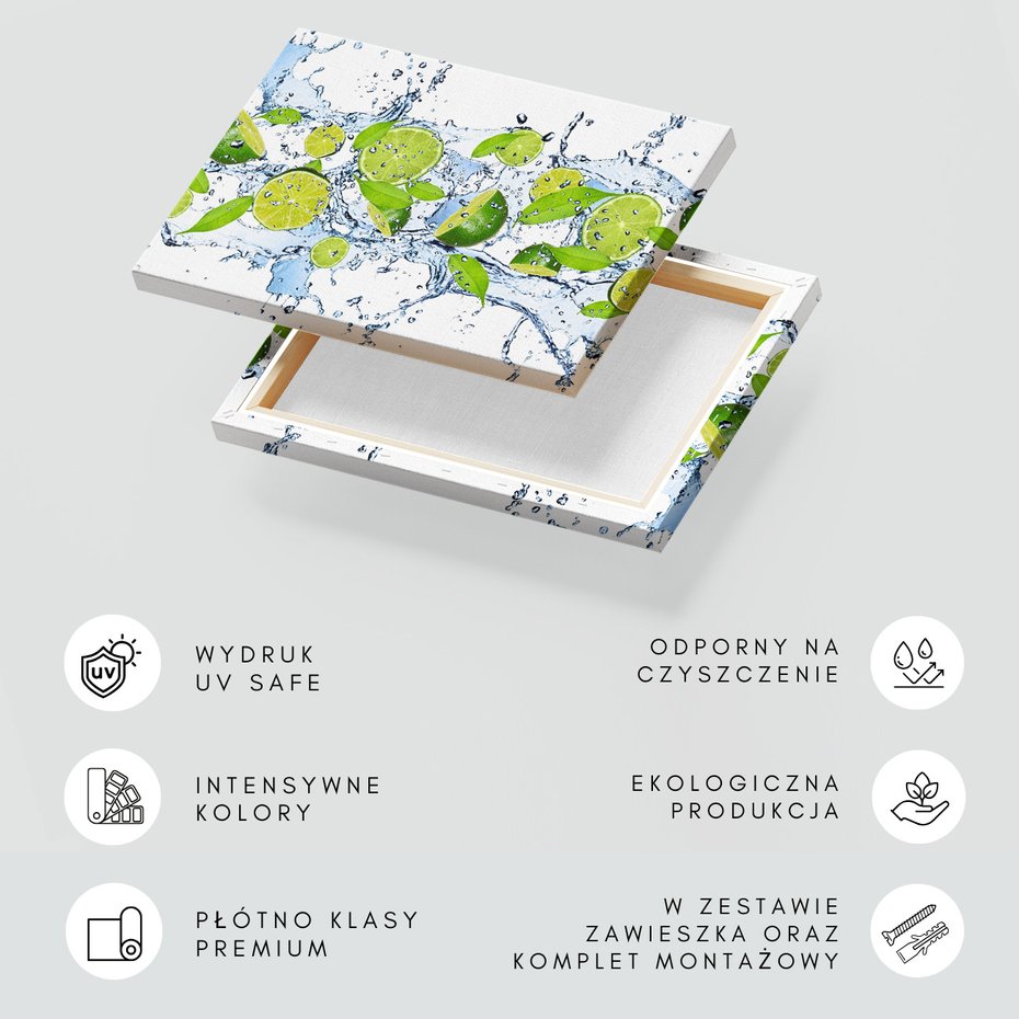 Obraz na płótnie - limonka, woda, liście