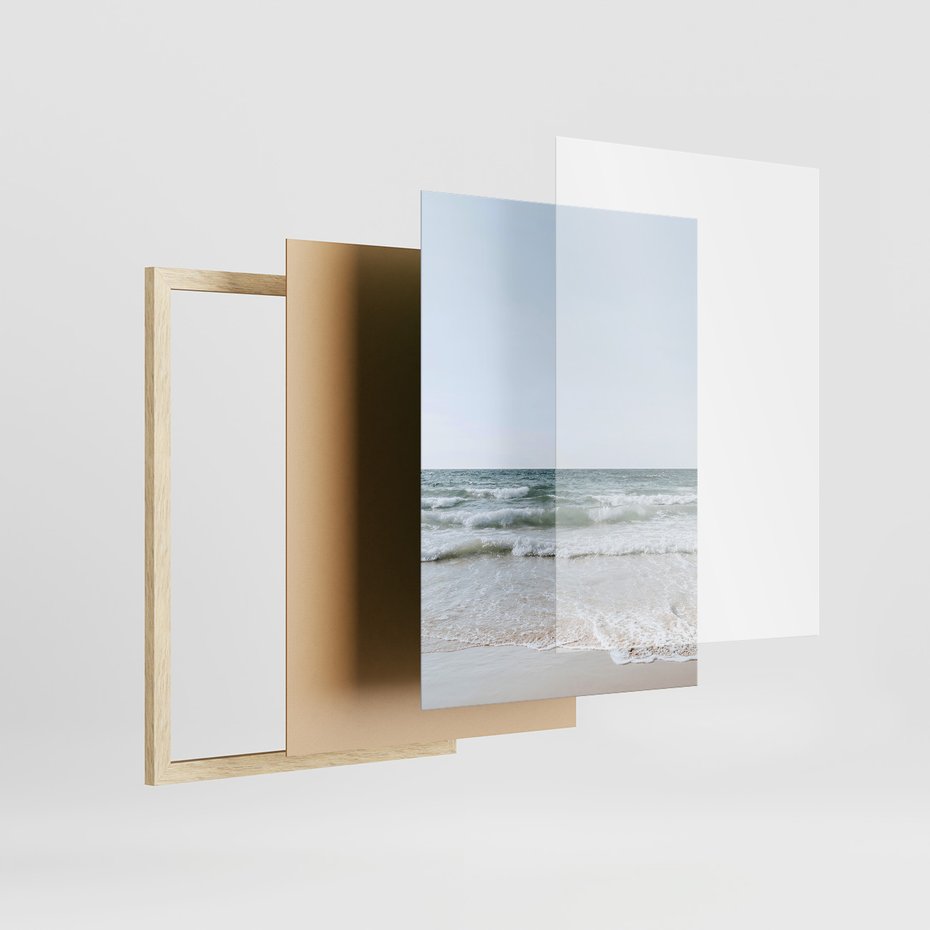 Zestaw obrazy w ramie, plakaty - plaża,palmy,morze - rama drewno