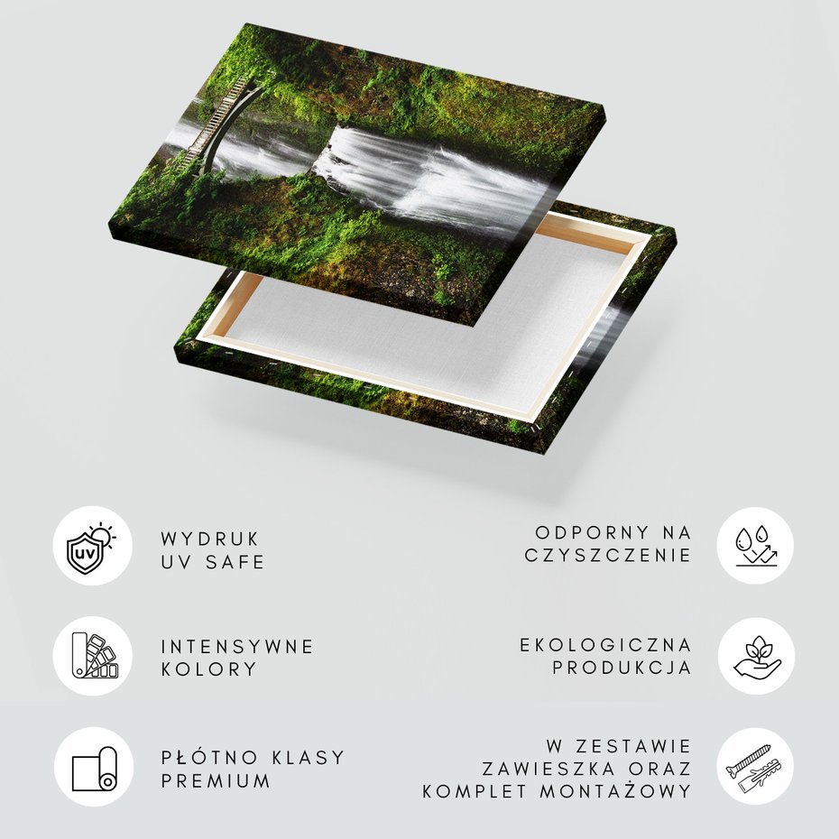 Obraz na płótnie - wodospad, most, natura