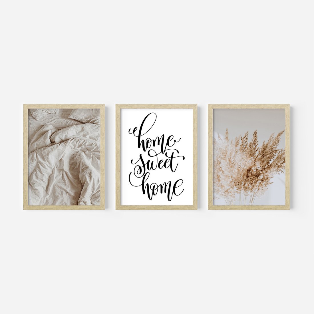 Zestaw obrazy w ramie, plakaty - trawa, beżowy, pismo - rama drewno