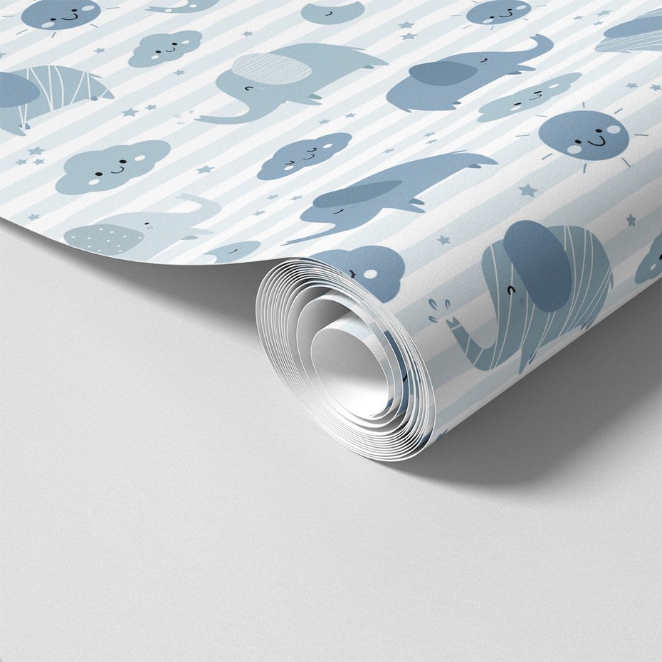 Tapeta - dziecięca, słonie, chmury, słońce