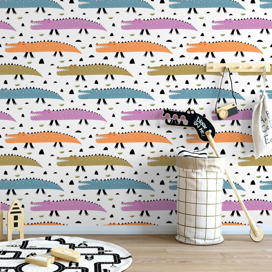 Tapeta - dziecięca, krokodyle, ilustracje, wzory