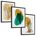 Zestaw obrazy w ramie, plakaty - liście, abstrakcja, rośliny - rama czarna
