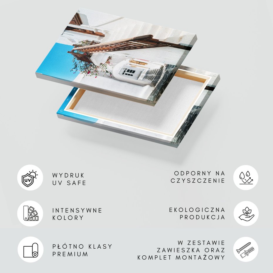 Obraz na płótnie - uliczka, schody, kwiaty