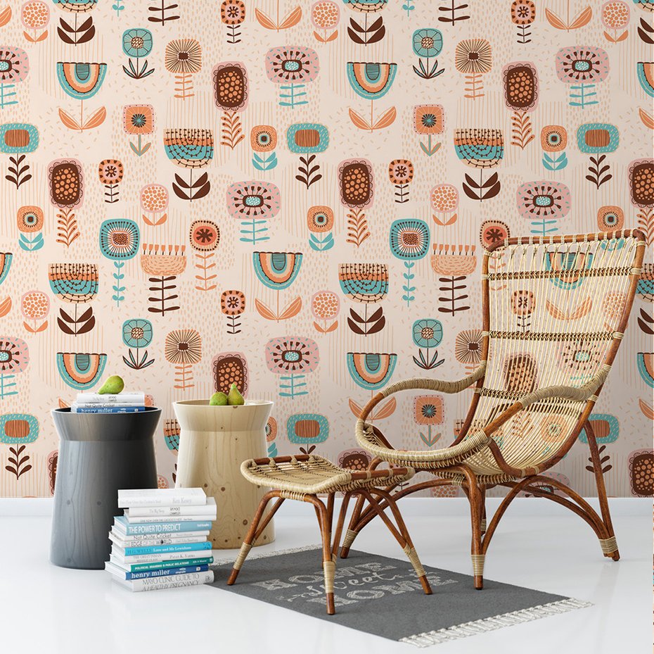 Tapeta - kwiaty, abstrakcja, retro