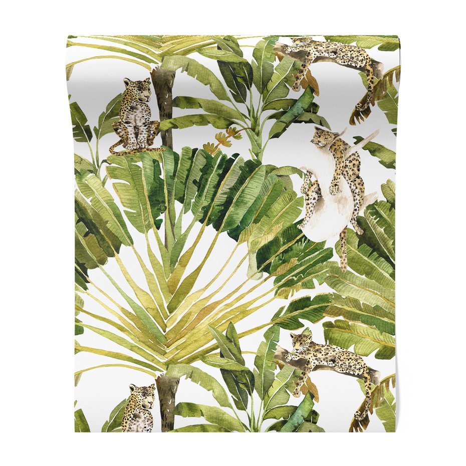 Tapeta - liście, leopard, dżungla
