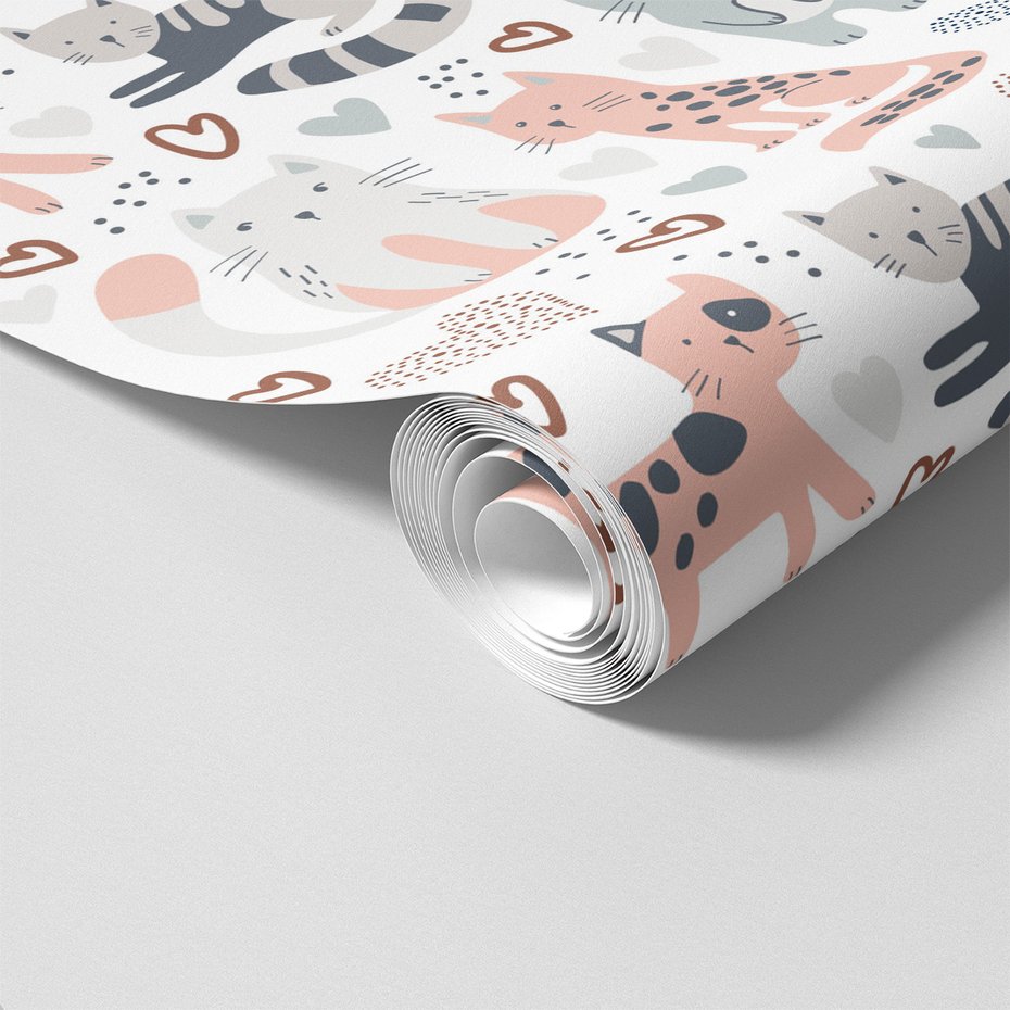 Tapeta - dziecięca, koty, serca, tło