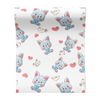 Tapeta - dziecięca, kotek, serca, ptaki