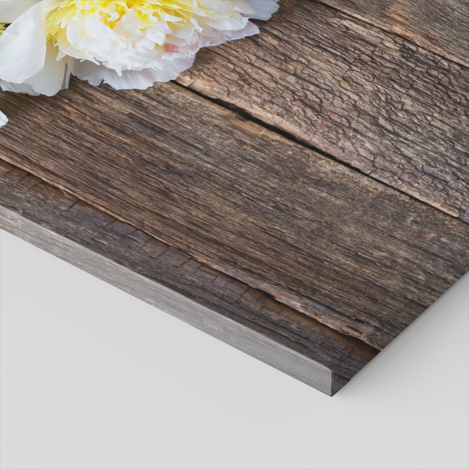 Obraz na płótnie - kwiaty, drewno, biały