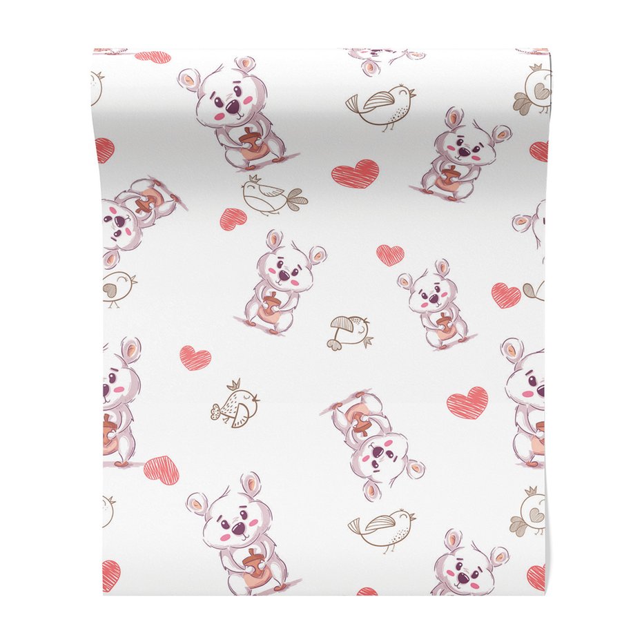 Tapeta - dziecięca, myszy, ptaki, serca