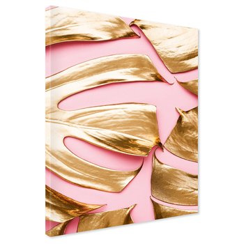 Obraz na płótnie - złoty, liście, różowy