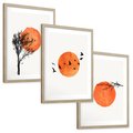 Zestaw obrazy w ramie, plakaty - Słońce, Ptaki, Drzewa - rama drewno