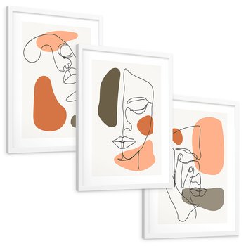 Zestaw obrazy w ramie, plakaty - abstrakcja, twarz, minimalizm - rama biała