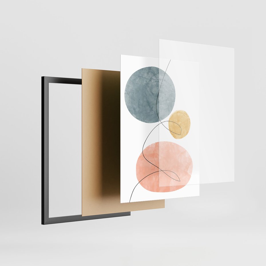 Zestaw obrazy w ramie, plakaty - abstrakcja,akwarele,linie - rama czarna