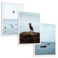 Zestaw obrazy w ramie, plakaty - ptaki, morze, łodzie - rama biała