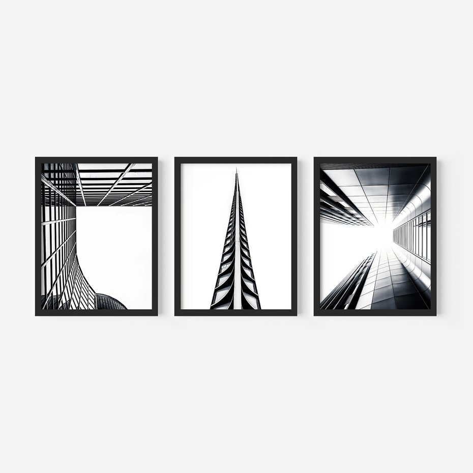 Zestaw obrazy w ramie, plakaty - architektura, budynki, miejski - rama czarna