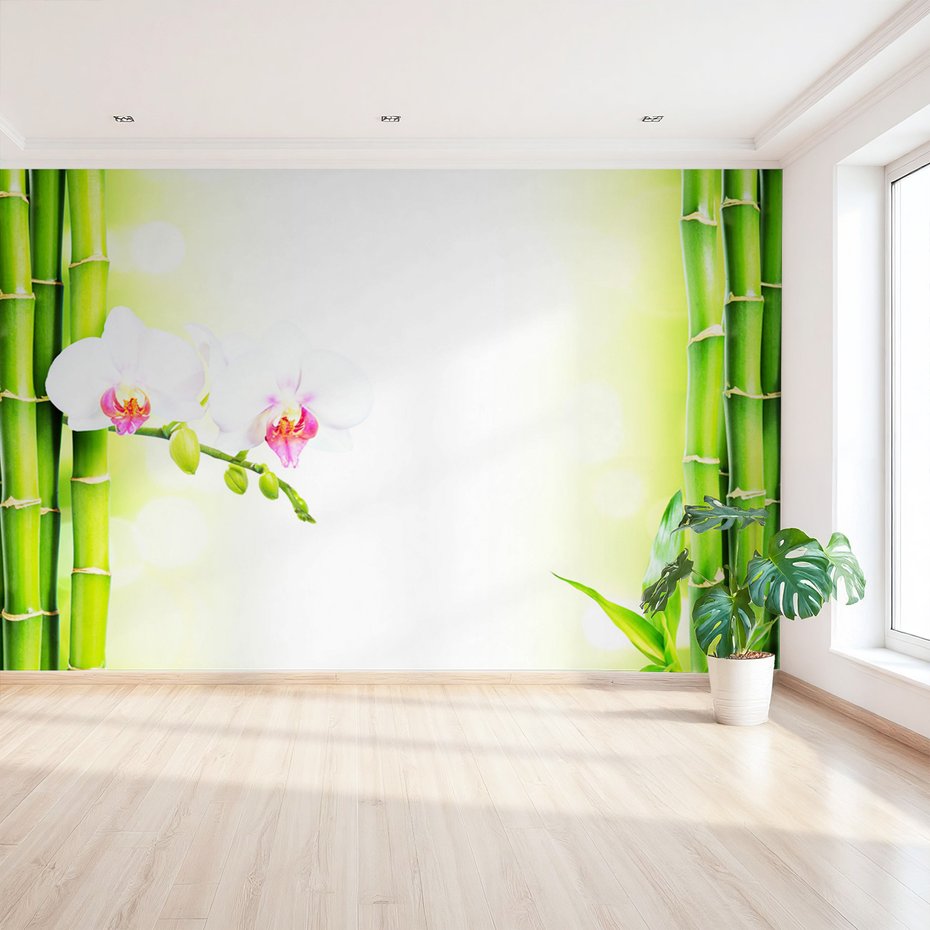 Fototapeta - bambus, orchidee, kwiaty