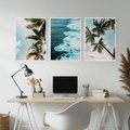 Zestaw obrazy w ramie, plakaty - palmy, morze, woda - rama biała