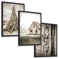 Zestaw obrazy w ramie, plakaty - vintage, dom, drewno - rama czarna