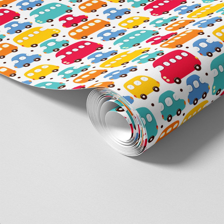 Tapeta - dziecięca, autobus, samochód, kropki