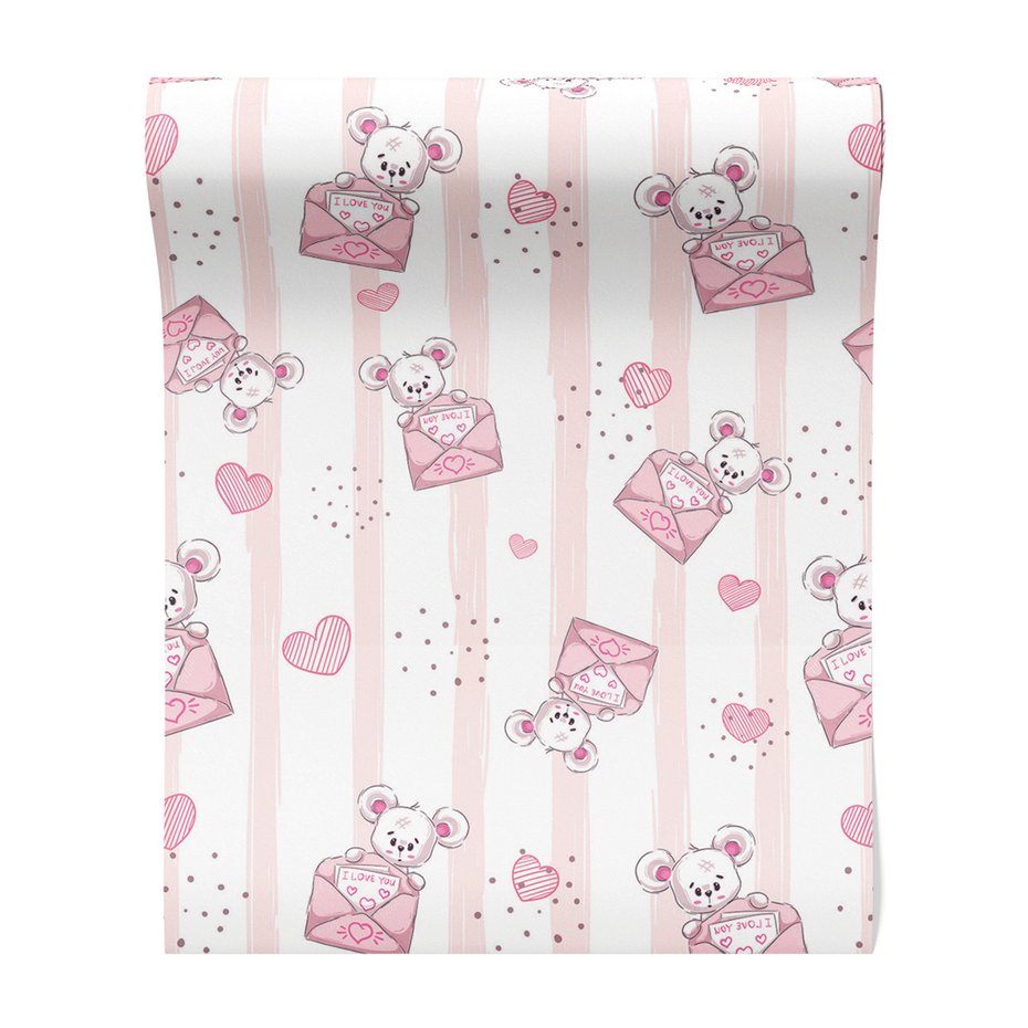 Tapeta - dziecięca, myszka, koperta, serca