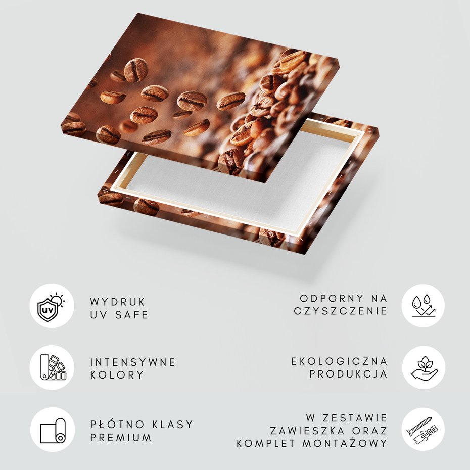 Obraz na płótnie - kawa, ziarna, napój