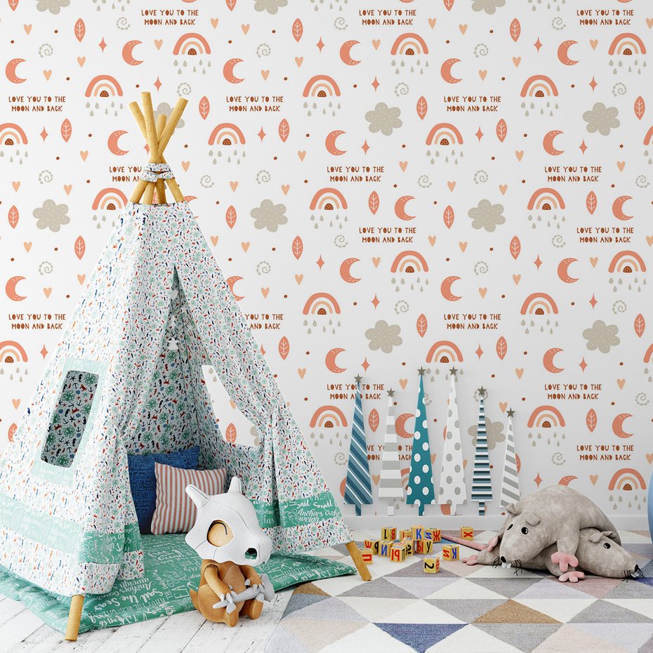 Tapeta - dziecięca, księżyc, tęcza