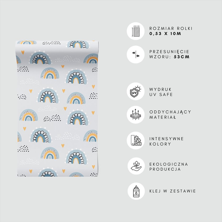 Tapeta - dziecięca, tęcza, chmura, serce