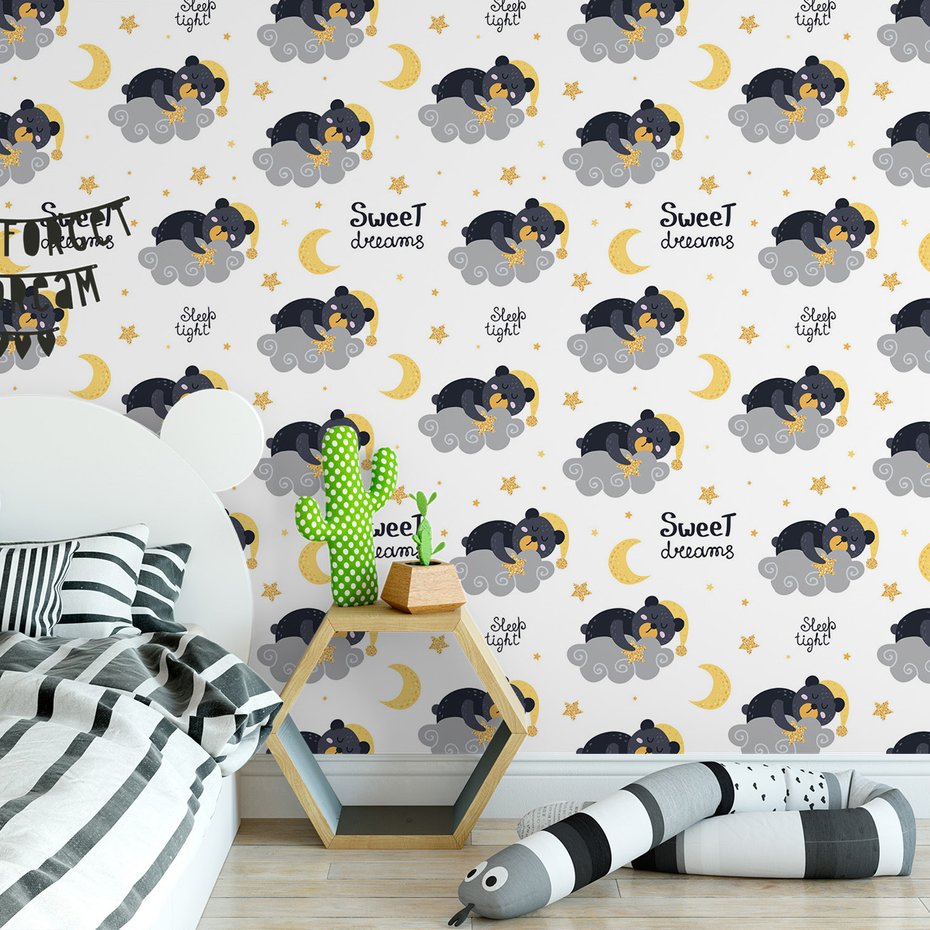 Tapeta - dziecięca, chmura, niedźwiedź, sen