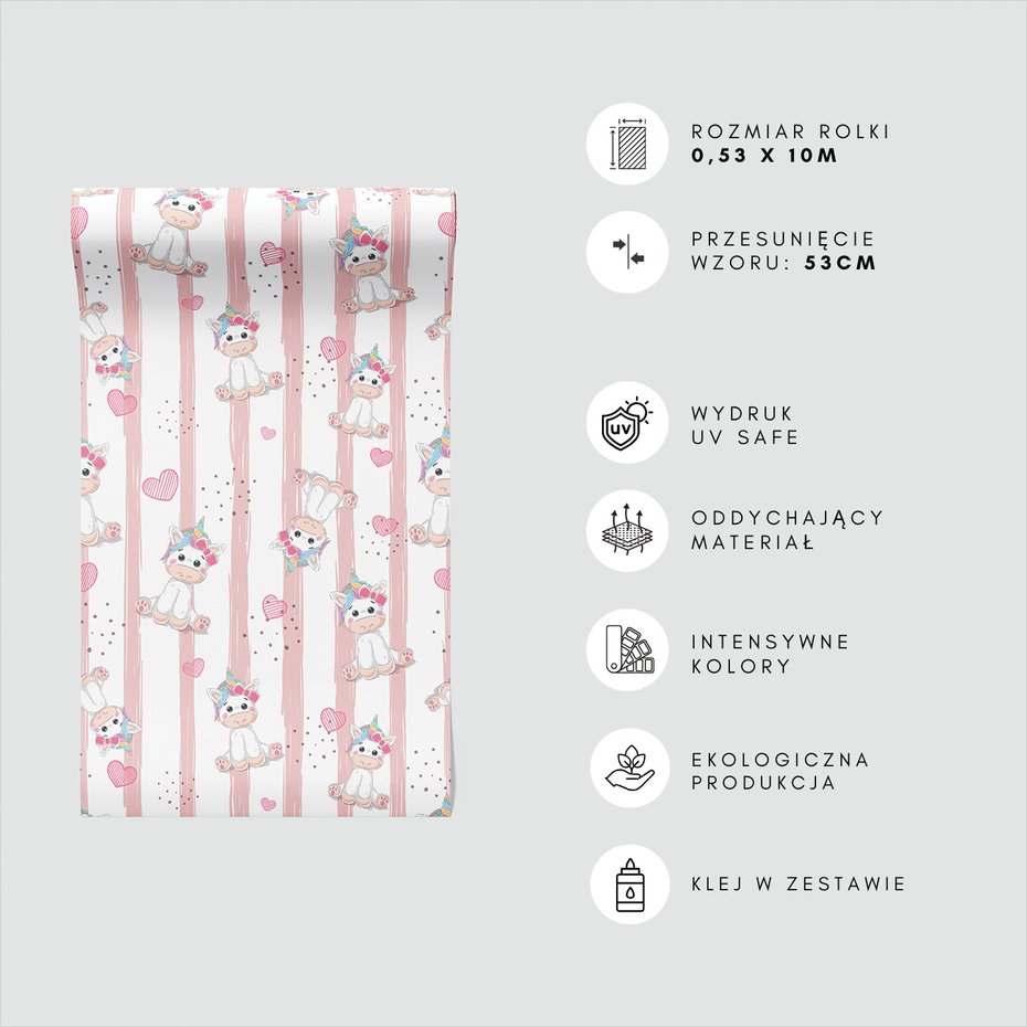 Tapeta - dziecięca, jednorożec, serca, tło