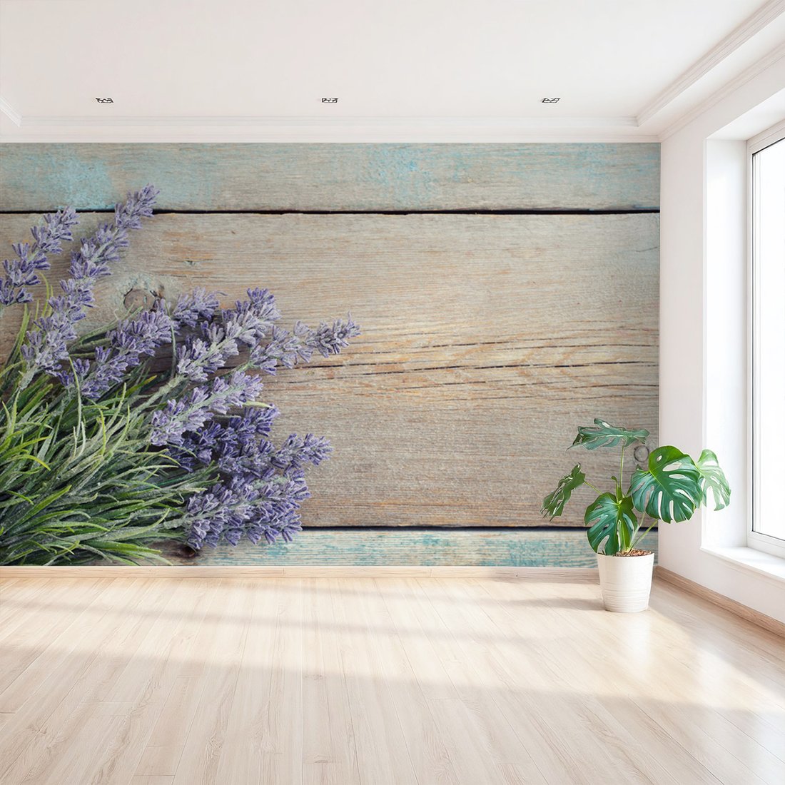 Fototapeta - lawenda, kwiaty, drewno